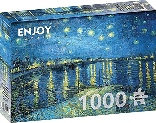 1000 Pieces Jigsaw Puzzle – Matte Finish, Soft Touch, Sturdy and Unique Pieces, Tight Fit, Vivid Colors, Missing Pieces Service – Starry Night Over Rhone – Van Gogh Famous Painting – by ENJOY Puzzle