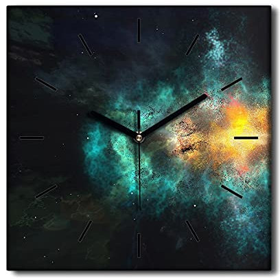 Coloray Uhr auf Leinwand - Schwarze Hände - 30x30cm Wandkunst Wandgemälde Dekoration Moderne Kunst Wohnzimmer Schlafzimmer Lautlos Nicht Tickend - Plasma Kosmos Galaxy.