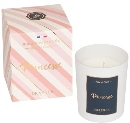 DRAEGER PARIS - Bougie Cadeau blanche Parfumée Rêve de coton Princesse - Idée cadeau Copine, Friendship, Amie, Amitié - Pot en verre - Made in France - 100% Cire Végétale - 40h de combustion