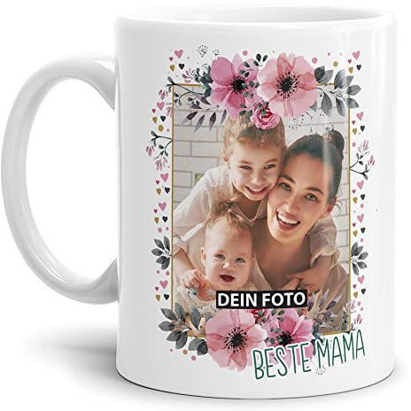 Keramik Tasse - Beste Mama - mit Foto selbst gestalten - Geschenk für die beste Mama, Muttertag, Weihnachten I Personalisiert, Weiß, 300 ml