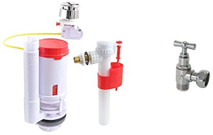 Mécanisme complet WC - Mécanisme universel à câble pour vidage double chasse/Robinet flotteur d'alimentation latérale - Raccord laiton M12/17 (3/8) Gris & ROB. CHASSE EQU. NICKELE PRESSE ETOU.3/8