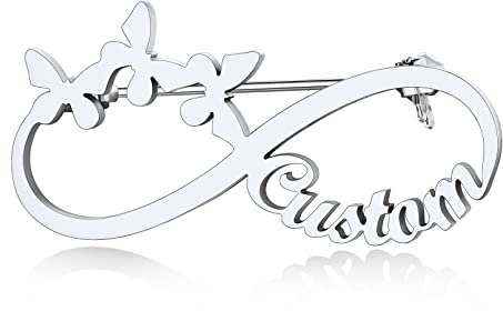 Custom4U Broche Infini avec Prénom Gravé Pierre de Naissance Gravure Bijoux Pins Personnalisé