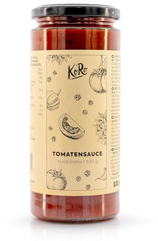 KoRo - Tomatensoße Arrabbiata 530 g - Scharfe Tomatensoße mit Chili und Pfeffer - Original italienisch - Lecker zu Pasta und Pizza