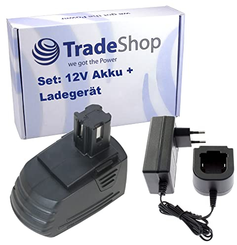 Trade-Shop 2in1 Set: NI-MH Akku 12V 3000mAh + Schnellladegerät Netzteil für Hilti SF121, SF121-A, SID, SID 121, SID 121-A, SIW 121, 343592, 389645