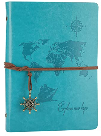 SEEALLDE Leder Notizbuch A5 Ringbuch Reisetagebuch Weltkarte Leere Seiten Vintage Tagebuch Skizzenbuch