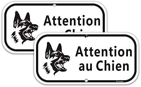 2 Stück Warnschild, Achtung des Hundes, 300 x 150 mm, Metall aus Aluminium, reflektierende Beschichtung und UV-beständig