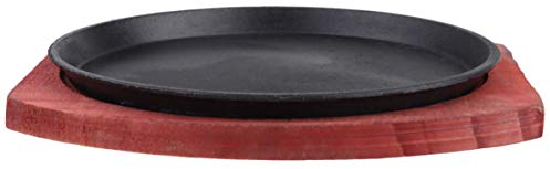 Kichvoe Cooking Steak Pan Fajita Skillet Set with Cast Iron Fajita Plate Wooden Base Fajita Pan Sizzling Plate Induction Fajita Steak Plate Japanese Steak Pan for Home Restaurant Stovetop Grill Pan