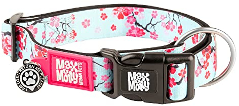 Max & Molly Gotcha! Hundehalsband Halsband Hund mit Smart ID, gepolstertes Neopren Halsband mit Design für mittelgroße Hunde, wasserdicht, bequem, verstellbar, Cherry Bloom, M