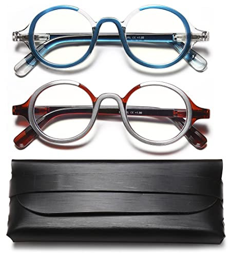 EYEURL Anti Blue Lesebrille 2er-pack Runden Lesebrille Damen und Herren Blaulichtfilter Blaufilter Brille Mischfarbe Lesebrille Anti-blaue Computerbrille mit Federscharnieren