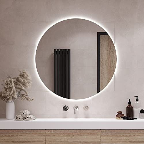 Tulup Espejo de Pared con iluminación LED Luz ⌀ 40 cm para baño salón Dormitorio Espejo de Cristal Templado - Blanco frío