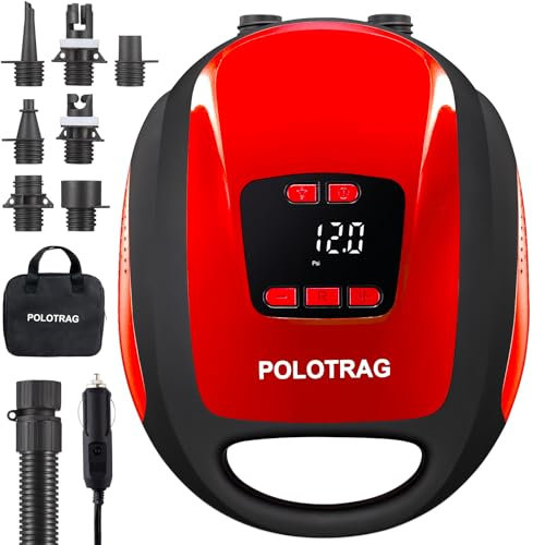 Polotrag Paddle Board Pump, SUP Electric Pump, Professional 20 PSI Portable Air Compressor with Auto-Off, Deflation Function and 12V DC Car Cigarette Lighter for Inflatables, Kayaks and Boats
