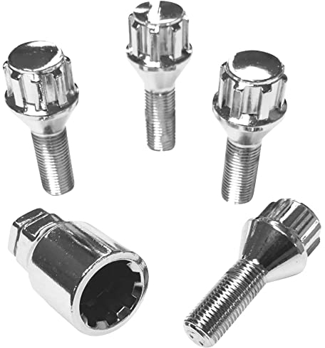 Felgenschloss M12x1,5x25mm Kegelbund 60° kompatibel mit Dacia Fiat Mercedes Mitsubishi Nissan Opel Renault Smart Suzuki 4x silberne Felgenschlösser Felgensicherung Radsicherung Radschrauben Radbolzen