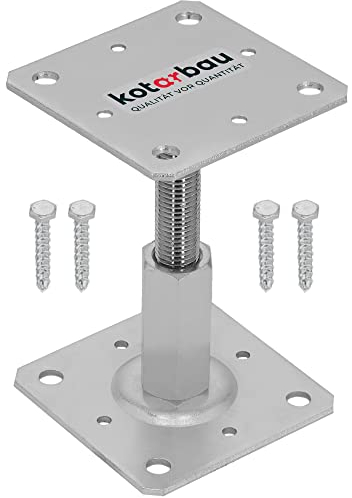 KOTARBAU® Pfostenträger 110 x 110 mm Höhenverstelbar 90 – 150 mm Pfostenschuh Galvanisch Verzinkt Zum Aufschrauben Stützenfuß Stützfuß Bodenfuß Betonfuß Regulierbar
