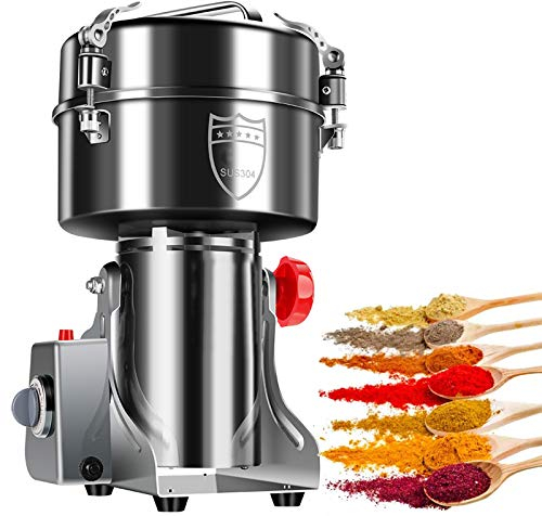 Grinder for Kitchen,Grain Mill Grinder, Stainless Steel Powder Spice Grinder Electric 220V Herb Mill Pulverizer Machine, Timing Grinding Machine High Speed Food Processor