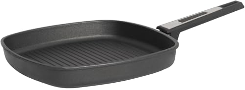 SKK große Aluguss Grillpfanne 28x28 cm - induktionsgeeignet - viereckige Antihaft Steakpfanne gerippter Pfannenboden - Made in Germany