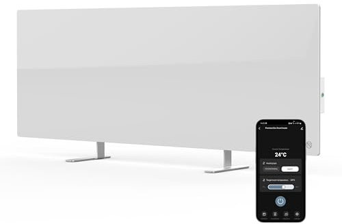 AENO Smart LED Stufa Elettrica Infrarossi con Termostato, WiFi, Risparmio Energetico Riscaldatore 700W, Montaggio a Parete e o Autoportante Stufetta per Casa, Vincitore del Reddot 2023 Bianco