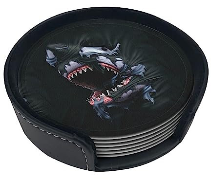 Cool Fish Leder-Untersetzer, modisch, bügelfest, rund, 10,2 cm, Getränkeuntersetzer-Set (6-teiliges Set) mit Aufbewahrungsbox, Tischdekoration und Schutz