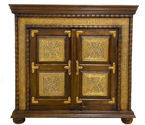 Oriental Galerie Sideboard Yasu Indische Kommode aus Mangoholz mit Schnitzerei und goldenen Verzierungen Konsole Braun Gold 100 cm
