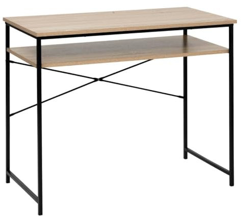 5 five simply smart 5five - Bureau Aliaj Effet Bois Naturel et Noir - 2 Niveaux - Rangement Pratique - L.90 x l.45 x H.75 cm - Chambre, Bureau