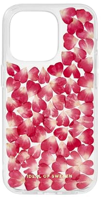 IDEAL OF SWEDEN Durchsichtige Handyhülle mit erhöhten Kanten und natürlichen Blütenblättern, fallgetesteter Schutz mit transparentem Finish für iPhone 14 Pro (Red Roses)