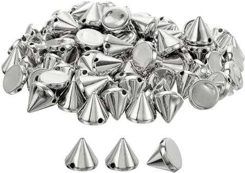 QUARKZMAN 100 Stück Acryl Spike Kegel Nieten, 10x12mm Flachrücken zum Aufnähen oder Aufkleben, Punk Spike Perlen für Kleidung, Schuhe, Taschenverzierung (Silberton)