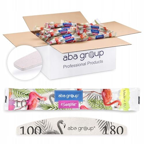 Aba Group Limas de uñas 100/180 media luna Slim Flamingo paquete seguro, alta calidad, desechable, juego de 500 unidades