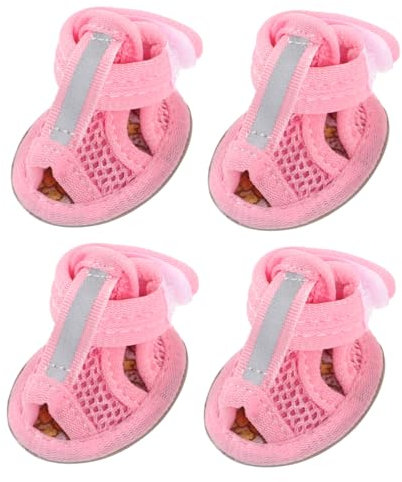 SEWOART 4stücke Hundeschuhe Sommerliche Atmungsaktive Hundesandalen Mit Flexiblem Sohlen-Schutz Für Haustiere Rosa Pfotenschutz Für Heiße Oberflächen Und Strand