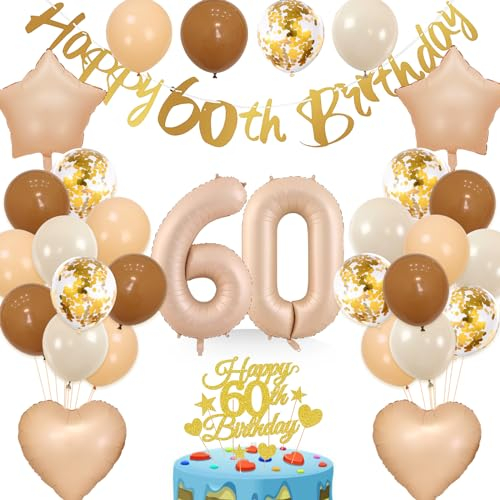 wenweo Deko 60 Geburtstag Frau, Deko Set 60.ter Geburtstag Frau enthält die Notwendigen Latexballons für die Party, 60-jährige Aluminiumfolienballons und HAPPY BIRTHDAY Banner