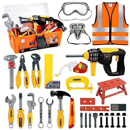 Aiqi Outils Enfant, Constructions Boîte à Outils avec Perceuse Jeu, Outils de Construction Accessoires Jeux de Simulation Jeux de Puzzle, Cadeaux d'anniversaire et de Noël pour Enfant 3 Ans+