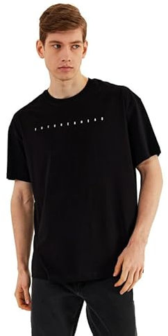 COMEOR T Shirt Herren Kurzarm mit Loser Passform - Basic Männer T-Shirt Rundhals-Ausschnitt aus 100% Baumwolle Schwarz