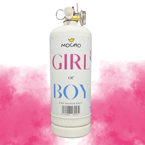 MoCho® Gender Reveal Spray Rauch Feuerlöscher XXL 1,2kg Girl or Boy Babyparty Geschlechtsenthüllung Pulverspray Party Pulver Mädchen (Pink)