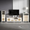 Azkoeesy 3er-Set Wohnzimmermöbel in Rattan Design - 1x TV Schrank, 1x Kommode, 1x Vitrine, Wohnzimmermöbel Komplet, Wohnzimmer Set, Wohnzimmer Hochschrank Standschrank (290x38x140 cm -3er-Set)