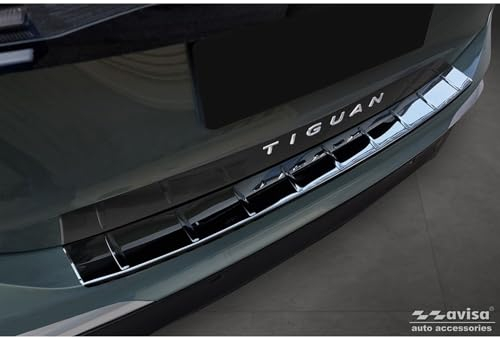 Avisa Protection de seuil arrière inox Noir-Chromé compatible avec Volkswagen Tiguan (CT1) 2024- 'Ribs'