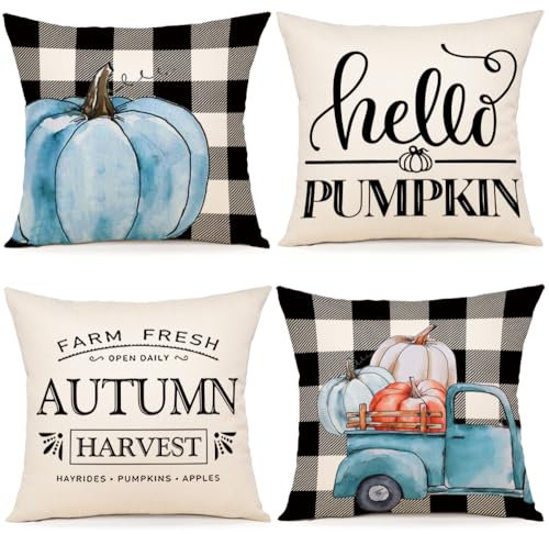 ZWJD Kissenbezug Herbst 40x40 4er Set Herbst Dekoration Kissenhülle Herbst Deko Leinen Kissenhüllen Ahornblätter Kürbis Kissen für DekoSofa Home Garten Schlafzimmer Dekokissen Kissenbezüge 40x40 cm