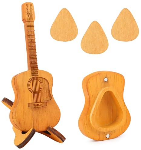 Plektren Gitarre Holz Plektrum Gitarren Plektrum Halter mit 3 Plektren Plektrum Akustikgitarre Guitasr Pick, Holz-Plektrumbox für Akustikgitarr für Akustik E Bass Gitarren Ukulelen Liebhaber