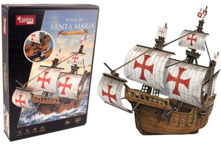 EXPLORA - Santa Maria Schiff - 3D-Puzzles - 540032 - 204 Teile - Level 5 - Ohne Kleber oder Schere - Bildungs - Konstruktionsspiel - Kinder Geschenk - Modell - Ab 8 Jahren