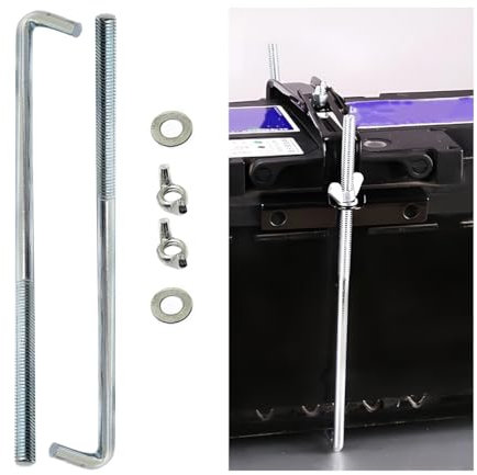 CGEAMDY 2 Pièces Support Batterie Pour Voiture, Support Universel En Métal Batterie De Voiture, Boulons Maintien De La Piles Universel, Crochet Batterie M6 Pour Voitures SUVs Camions(M6x27cm)