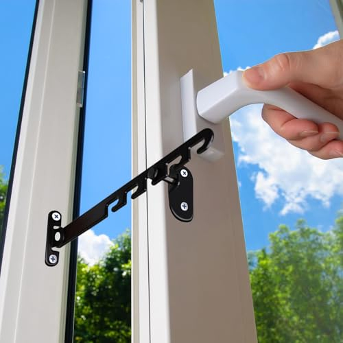 Fensterfeststeller, Fensterstopper, kippschutz fenster katze, Fenster Stopper, Fensterriegel Zum Einstellen Der FensteröFfnung (Schwarz)