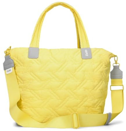 Zwei Damen Puffer Tasche Cleo CL200 gesteppter Shopper, quilted Tote Bag, ultraleicht, wasserabweisend, robust, als große Umhängetasche mit zusätzlichem langen Gurt tragbar (yellow)