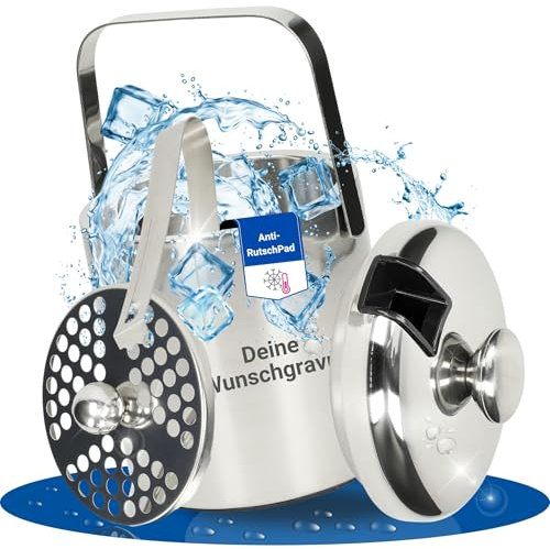 Personalisierter Eiswürfelbehälter aus recyceltem Edelstahl 'Arctic' - Eisbehälter für Eiswürfel inkl. Zange & Sieb - Eiswürfelbox mit Deckel - Langlebig & Pflegeleicht für jedes Event, Farbe:silber