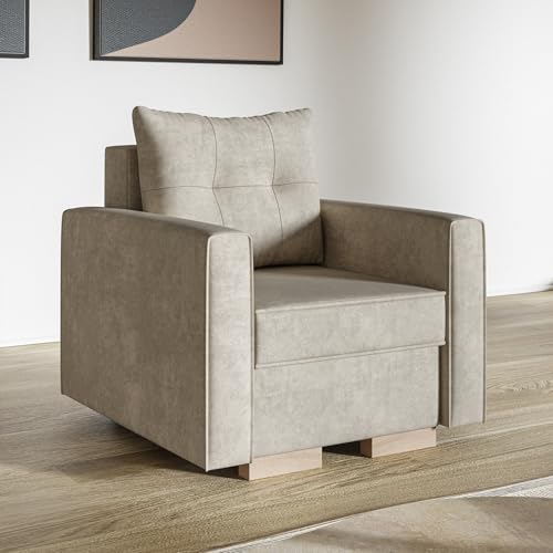 MOTIVENA Vienna Sofa Sessel Wohnzimmer Modern, Ohrensessel, Loungesessel Wohnzimmer, Clubsessel, Couch Sessel, Polstersessel, Sofa Chair, Einzelsofa, Taschenfederkern (H3), Sessel Samt Sofa Beige