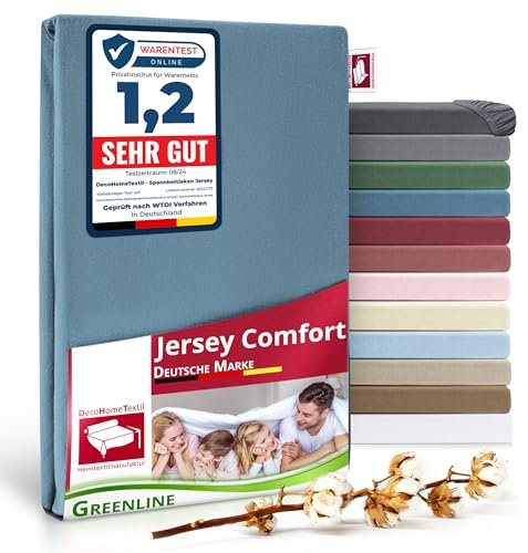 Greenline Spannbettlaken Premium Jersey aus 100% Baumwolle Greenline Blau 90-100x200 cm bis zu 30 cm auch für Boxspringbetten, Spannbetttuch