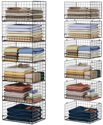 Yociyoga Stapelbare Schrank-Organizer und Lagerregale mit 6 Ebenen, Schrankregal-Organizer-Körbe, Faltbare Pullover-Aufbewahrung für Schrank-Organizer-System, Schwarz (zum Patent angemeldet)