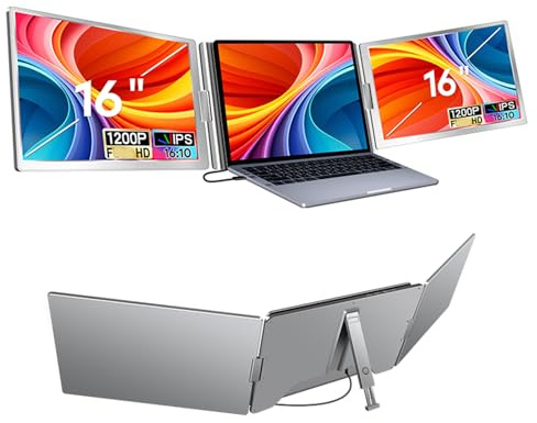 Docooler 16'' Laptop Screen Extender 16:10 FHD Portable Triple Monitor for 12-18.5in Laptop Folding Monitor Extender with Kickstand Carrying Bag