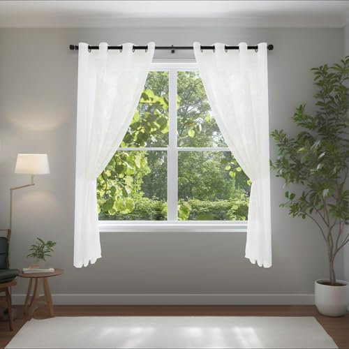 BellaHills Gardinen mit Ösen Wohnzimmer Voile Vorhangschals Vorhang für Schlafzimmer Wohnzimmer Vorhang Durchsichtig 2er Set H160 x B140cm Weiß
