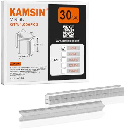 KAMSIN 3/16'' (5mm) V Nails, 4000PCS, 30 Gauge Picture Framing Nails for V Nailer in Joining Wood Corners, Picture Frames Making