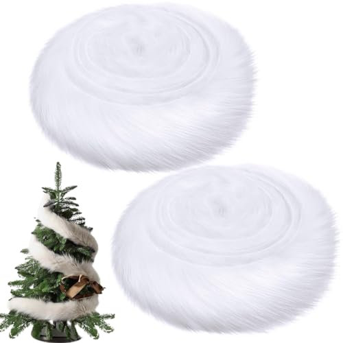 MIRKUZI Textiles, 2 pièces Ruban de fausse fourrure de noël tissu en fausse fourrure pour bricolage décoration d'arbre de noël barbu (5x150cm, blanc)