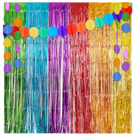 Lametta Vorhänge Hellblau, Glitzer Party Vorhang Beeindruckende Party Dekoration für Kindergeburtstage und Karnevale – Pride Deko, Regenbogen Vorhang, Lametta Vorhang und Luftschlangen Geburtstag