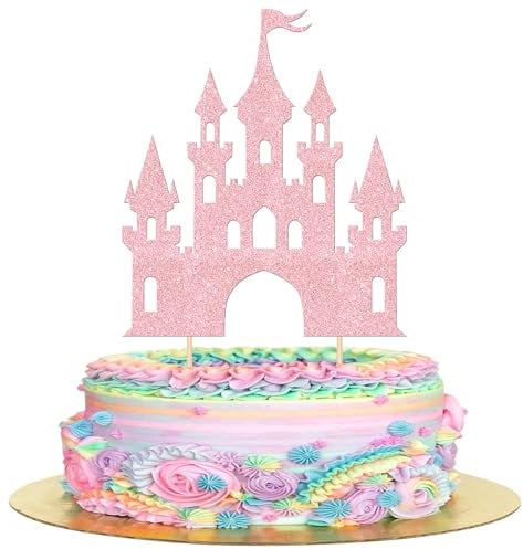 SYKYCTCY 1 Pack Castle Cake Topper Princess Cake Topper Glitter Celebrating Princess Happy Birthday Cake Pick Castle Theme Cake Decoration for Baby Shower Kids Girls Birthday Party Supplies