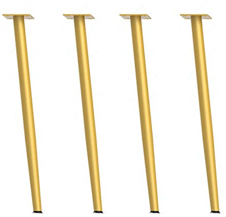 Lot de 4 pieds de meubles coniques en métal doré biseauté Hauteur 90 cm Idéal pour tables basses, tables à manger, armoires et canapés